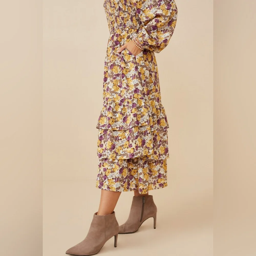 Maternity Dress Long Sleeve Midi Dress Maternity Square Neck - Picture 4 of 5
